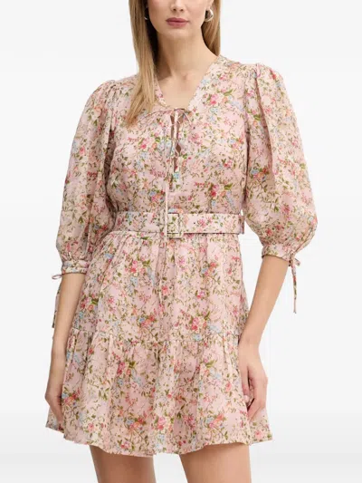 Silvian Heach Floral Belted Mini Dress In Pink