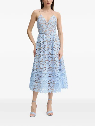 Silvian Heach Floral Lace V-neck Dress In Blue