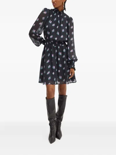 Silvian Heach Floral Smocked-waist Dress In Black