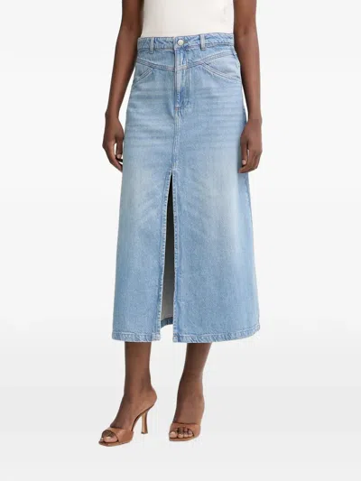 Silvian Heach Front-slit Denim Midi Skirt In Blue