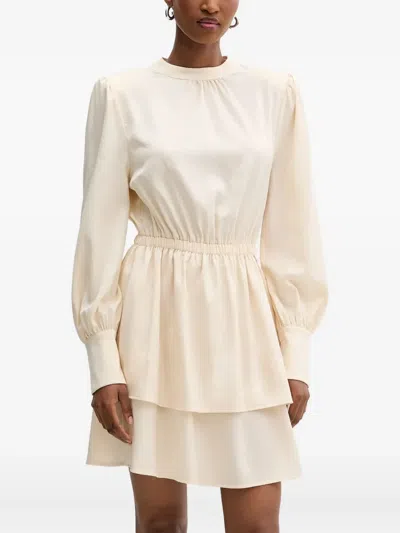 Silvian Heach Gathered Long-sleeve Mini Dress In Neutral