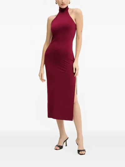 Silvian Heach Halter-neck Side-slit Midi Dress In Burgundy