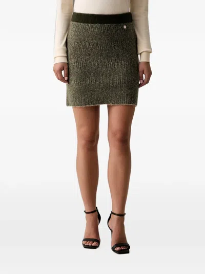 Silvian Heach Herringbone-knit Mini Skirt In Green