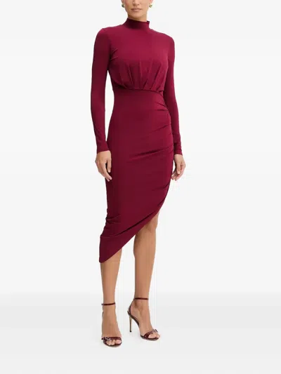 Silvian Heach High-neck Ruched Midi Dress In Red
