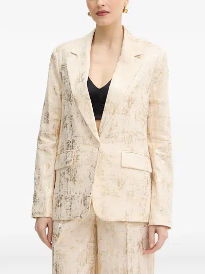 Silvian Heach Khulto Distressed-effect Single-breasted Blazer In Neutral