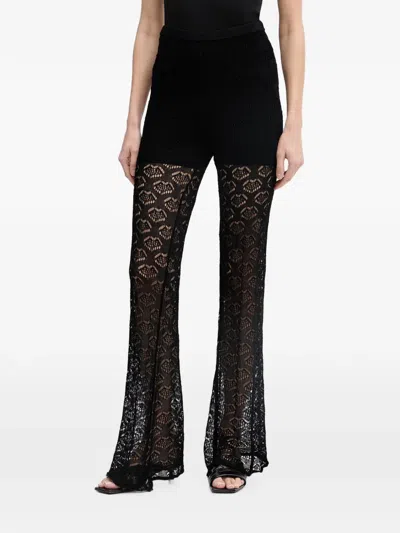 Silvian Heach Lace-knit Flared Trousers In Black