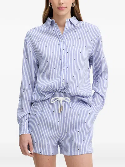 Silvian Heach Masia Striped Logo-print Shirt In Blue