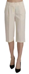 Silvian Heach Cream Mid Waist Cotton Straight Cropped Pants In Beige