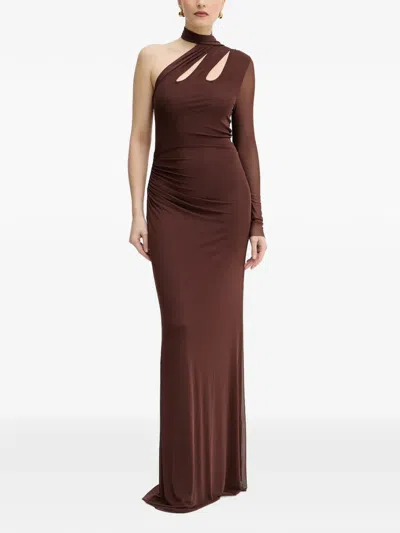 Silvian Heach One-shoulder Cutout-detail Dress In Brown