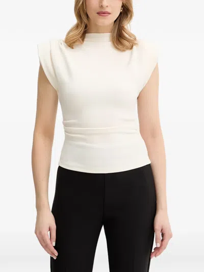 Silvian Heach Padded-shoulder Ruched-waist Top In White