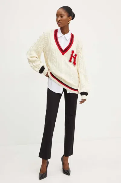 Silvian Heach Pearl-embellished Cable-knit Sweater In Neutral