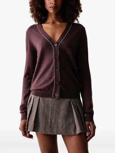 Silvian Heach Piped-trim V-neck Cardigan In Red