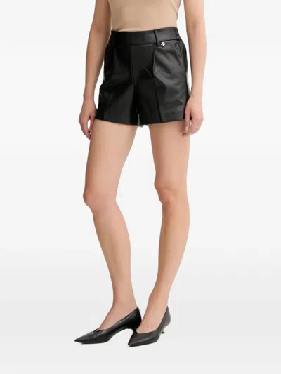 Silvian Heach Pleated Logo-charm Shorts In Black