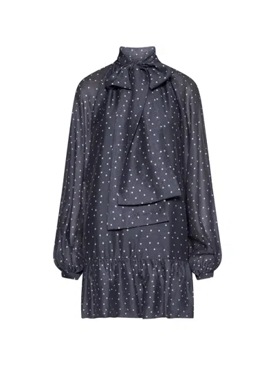 Silvian Heach Polka-dot Ruffle-trim Dress In Blue