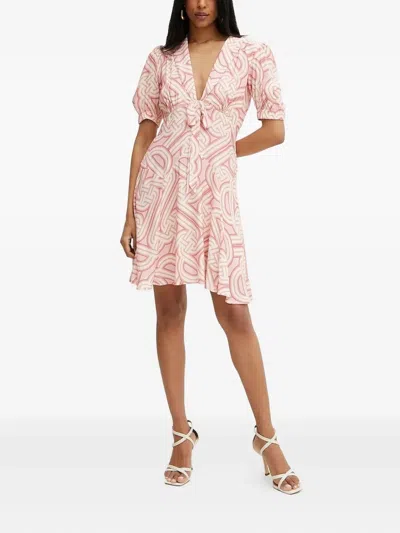 Silvian Heach Puff-sleeve Abstract-print Midi Dress In Pink