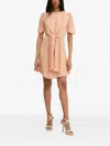 Silvian Heach Puff-sleeve Tie-front Dress In Orange
