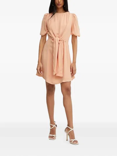 Silvian Heach Puff-sleeve Tie-front Dress In Orange