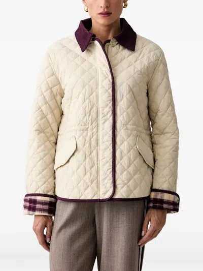 Silvian Heach Quilted Corduroy-collar Jacket In Neutral