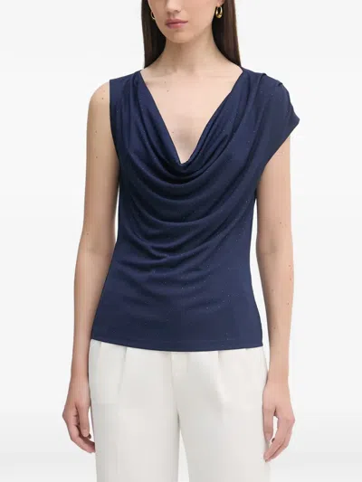 Silvian Heach Raman Crystal-embellished Cowl-neck Top In Blue