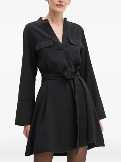 Silvian Heach Reimba Belted Flap-pocket Mini Dress In Black
