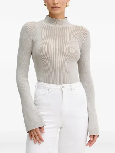Silvian Heach Ribbed Mock-neck Long-sleeve Top In Gray