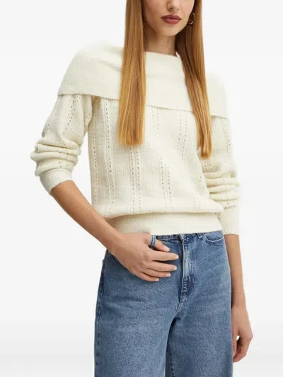 Silvian Heach Rojas Pointelle-knit Off-shoulder Sweater In Neutral