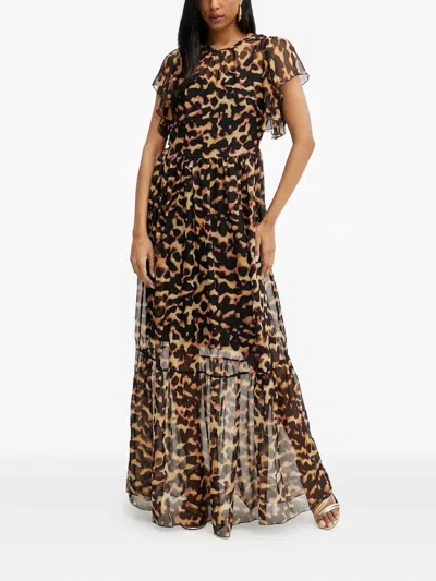 Silvian Heach Ruffle-detail Dress In Brown