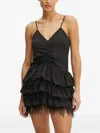 Silvian Heach Ruffled Feather-trimmed Mini Dress In Black
