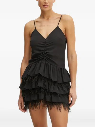 Silvian Heach Ruffled Feather-trimmed Mini Dress In Black