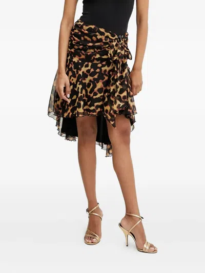Silvian Heach Ruffled Leopard-print Skirt In Brown