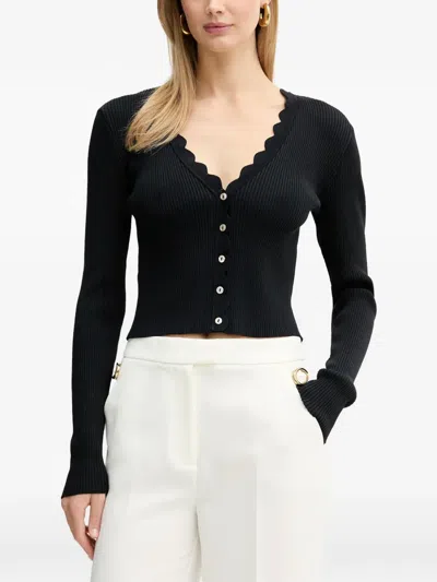 Silvian Heach Scalloped Buttoned Cardigan In Black