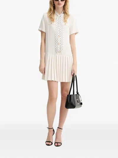Silvian Heach Scarf-detail Pleated Dress In Neutral
