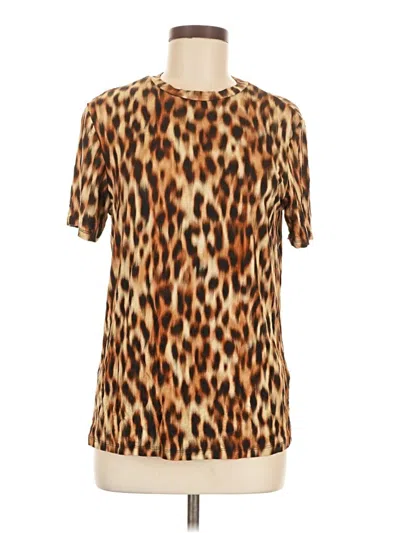 Pre-owned Silvian Heach Short Sleeve Top Brown Animal Print Pattern Crew Neck Tops