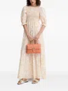 Silvian Heach Smocked-bodice Printed Maxi Dress In Neutral