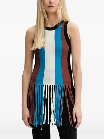 Silvian Heach Stripe Fringe Tank Top In Blue