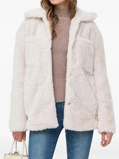 Silvian Heach Teddy-fleece Belted Jacket In White