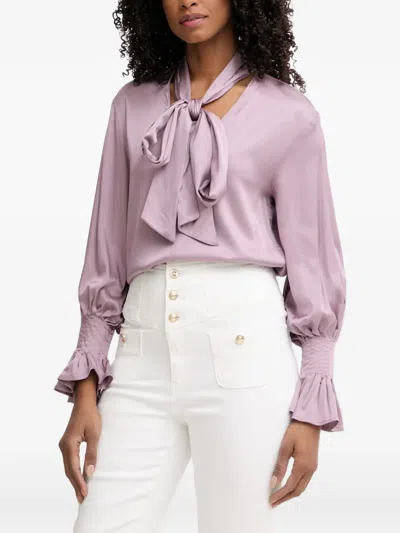 Silvian Heach Tie-neck Smocked-cuff Blouse In Purple