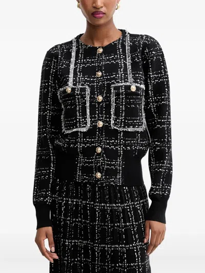 Silvian Heach Tweed-fringed Button-down Jacket In Multi