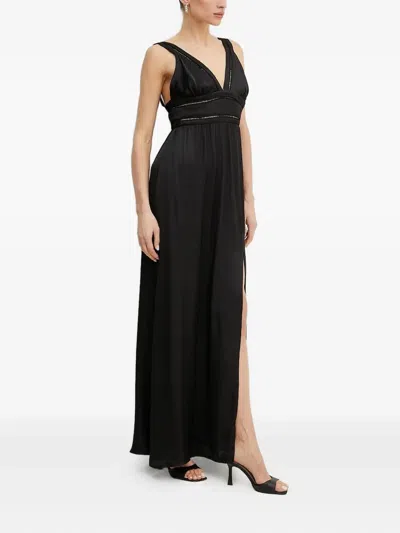 Silvian Heach V-neck Lace-insert Maxi Dress In Black
