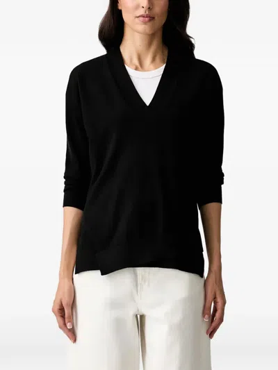 Silvian Heach Valleisi Asymmetric V-neck Sweater In Black