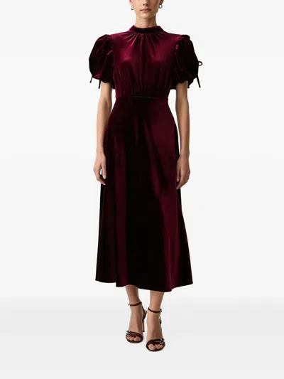Silvian Heach Velvet Puff-sleeve Midi Dress In Burgundy