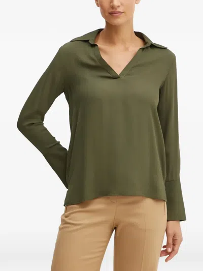 Silvian Heach V-neck Collared Top In Green
