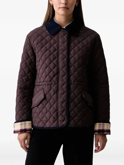 Silvian Heach Vutsov Quilted Corduroy-collar Jacket In Brown