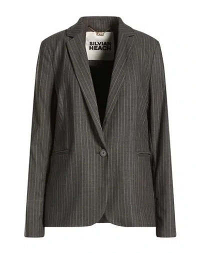 Silvian Heach Woman Blazer Charcoal Size 10 Polyester, Viscose, Elastane In Gray