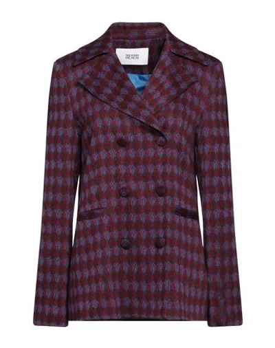 Silvian Heach Woman Blazer Garnet Size 10 Viscose, Polyester, Metallic Fiber, Polyamide, Elastane In Red