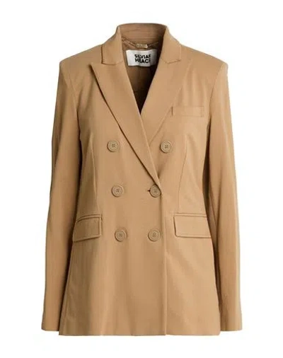 Silvian Heach Woman Blazer Sand Size 12 Cotton, Elastane In Animal Print