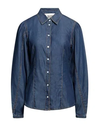 Silvian Heach Woman Denim Shirt Blue Size 10 Cotton