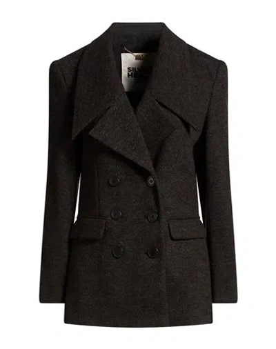 Silvian Heach Woman Jacket Charcoal Size 12 Polyester, Viscose In Black