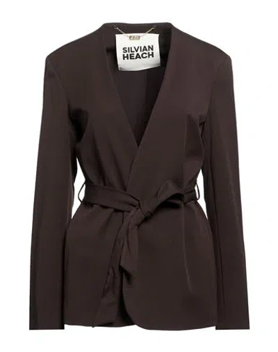 Silvian Heach Woman Jacket Chocolate Brown Size 12 Polyester, Viscose, Elastane
