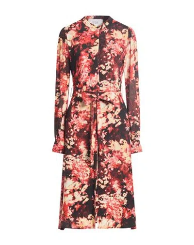 Silvian Heach Woman Midi Dress Red Size 10 Viscose, Rayon In Brown